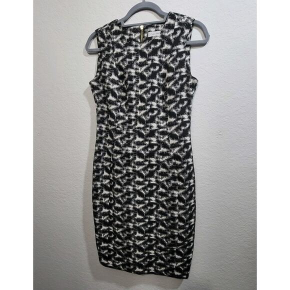 Calvin Klein Dress Women’s 4 Black White Sheath Geometric Patterned Work Dress - Picture 1 of 6